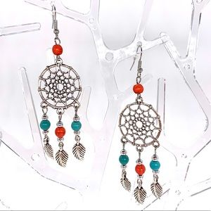 Boho Dreamcatcher Faux turquoise earrings